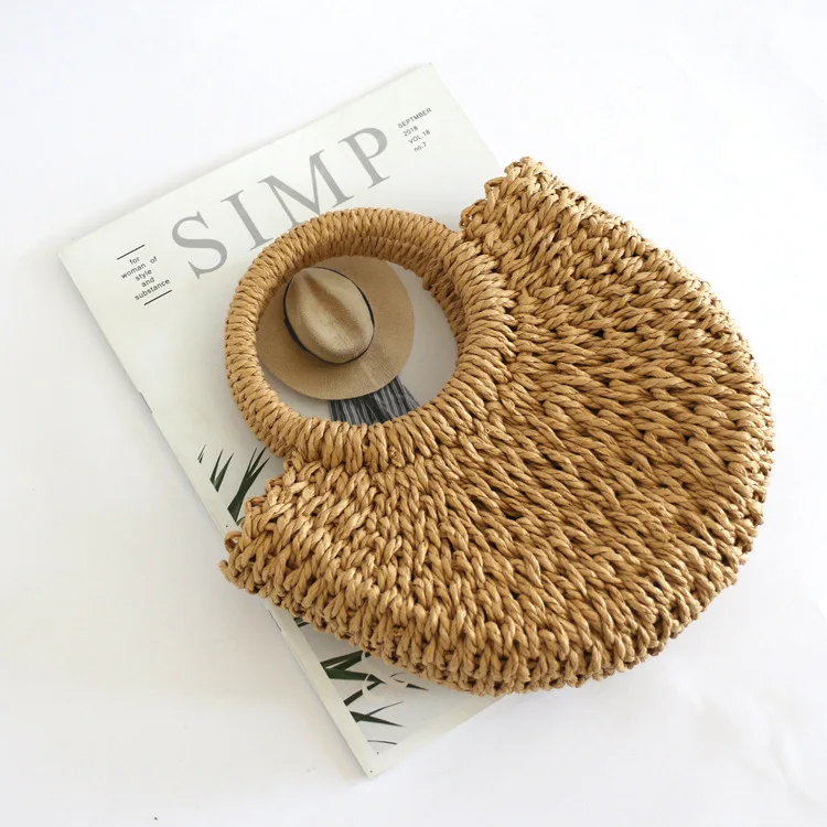 New Half-moon-shaped Beach Woven Handbag Fashion Simple Small Round Bucket Hand Carrying Straw Bag for Women
New Half-moon-shaped Beach Woven Handbag Fashion Simple Small Round Bucket Hand Carrying Straw Bag for Women