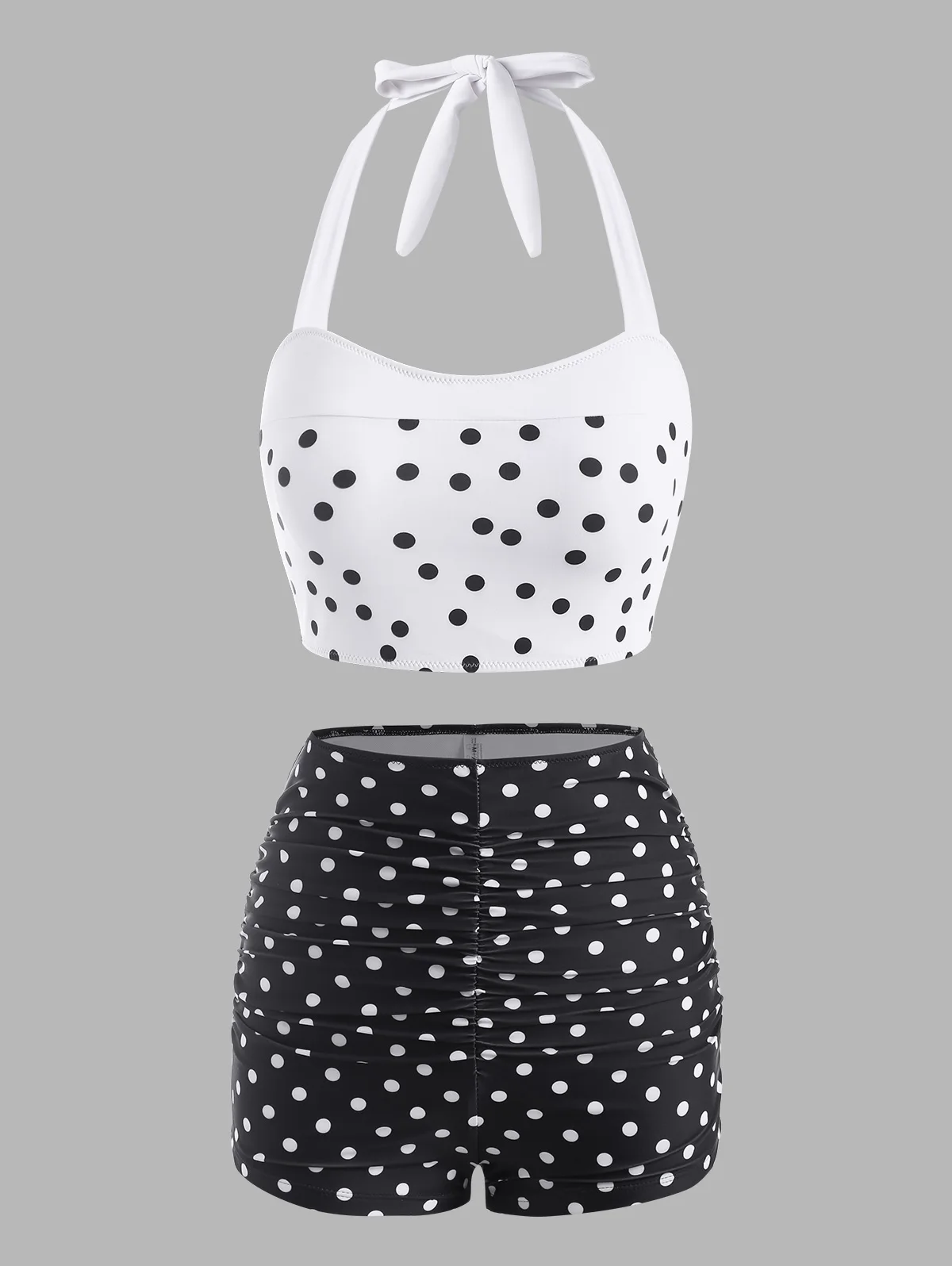 Polka Dot Colorblock Ruched Halter Tankini Swimwear Padded Tankini Two Piece Mix and Match Women Bathing Suit
Polka Dot Colorblock Ruched Halter Tankini Swimwear Padded Tankini Two Piece Mix and Match Women Bathing Suit