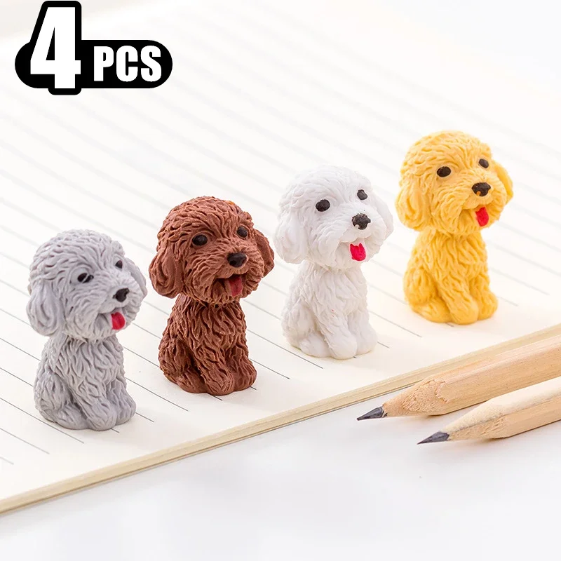 

4pcs/lot Kids Rubber Cartoon Mini School Dog Stationery Eraser Erasers Office Pencil Eraser Cute Novelty Kawaii Correction Teddy