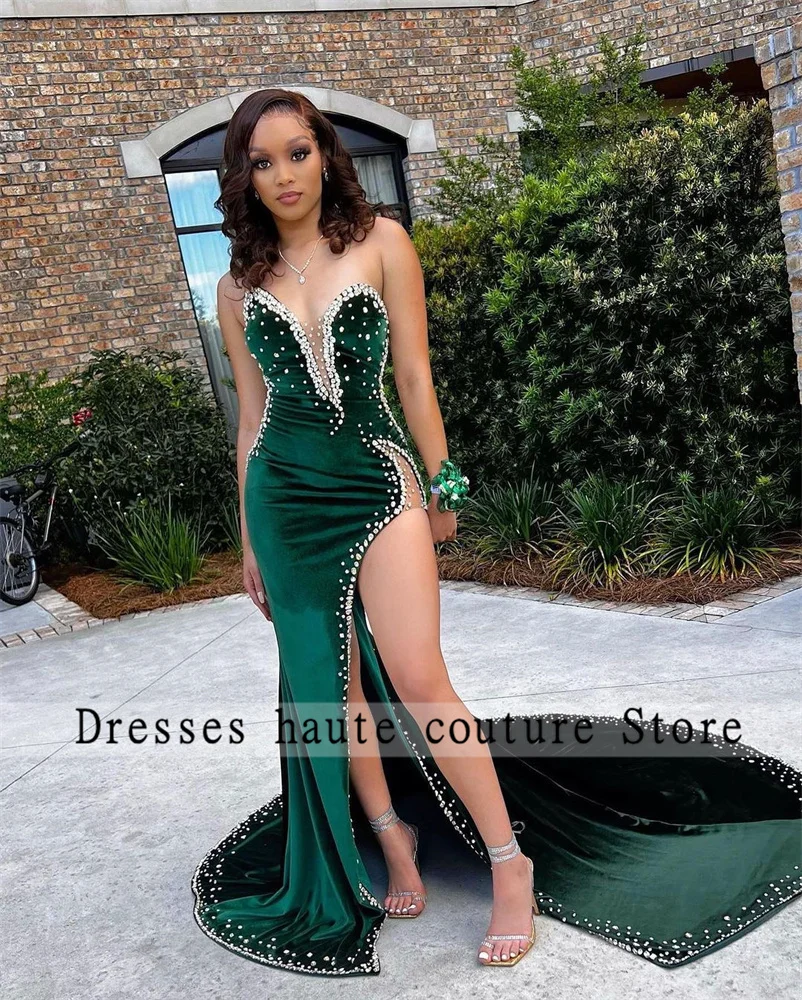 Sexy Green Velvet Long Mermaid Prom Dresses 2023 For Black Girls Strapless Crystals High Split Formal Party Gowns Custom Made
Sexy Green Velvet Long Mermaid Prom Dresses 2023 For Black Girls Strapless Crystals High Split Formal Party Gowns Custom Made