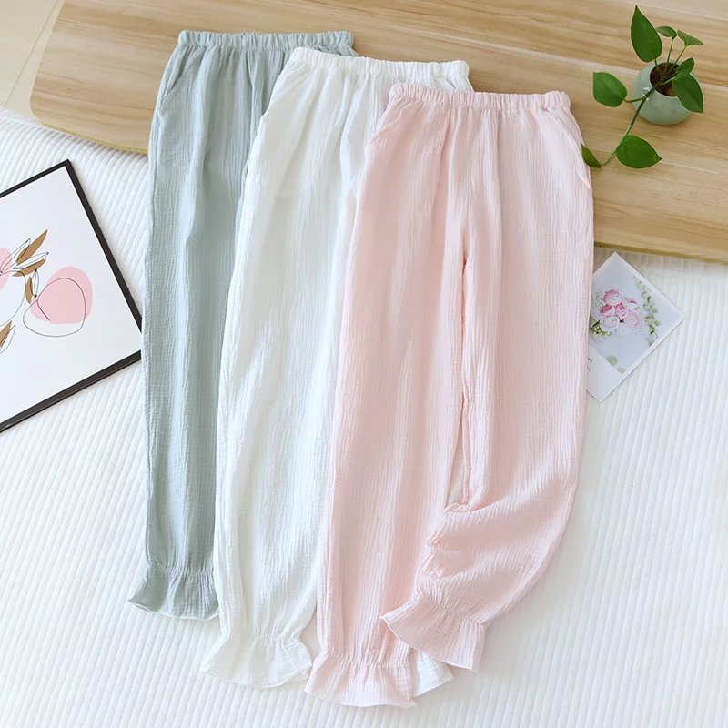 Summer Pajama Pants Womens 100% Cotton Gauze Loose Sleep Bottoms Elastic Waist Solid Lounge Pants Loose Sleepwear Home Wear
Summer Pajama Pants Womens 100% Cotton Gauze Loose Sleep Bottoms Elastic Waist Solid Lounge Pants Loose Sleepwear Home Wear