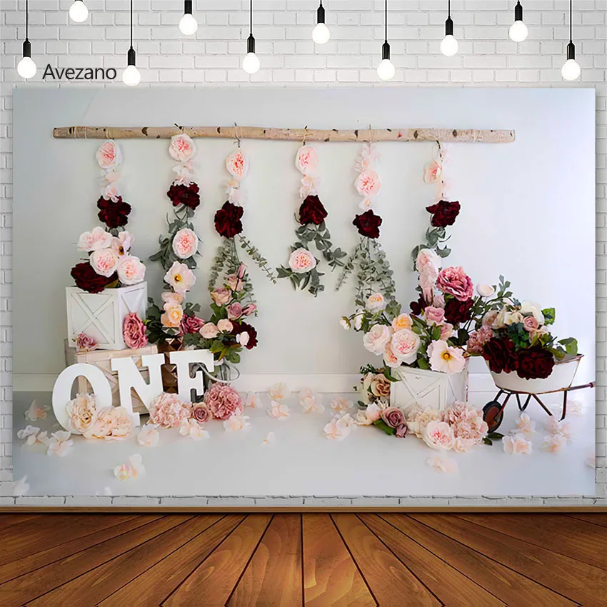 

Avezano Backdrop Newborn 1st Birthday Party Portrait Decor Cake Smash Pink Floral Background Photography Studio Photo Photocall