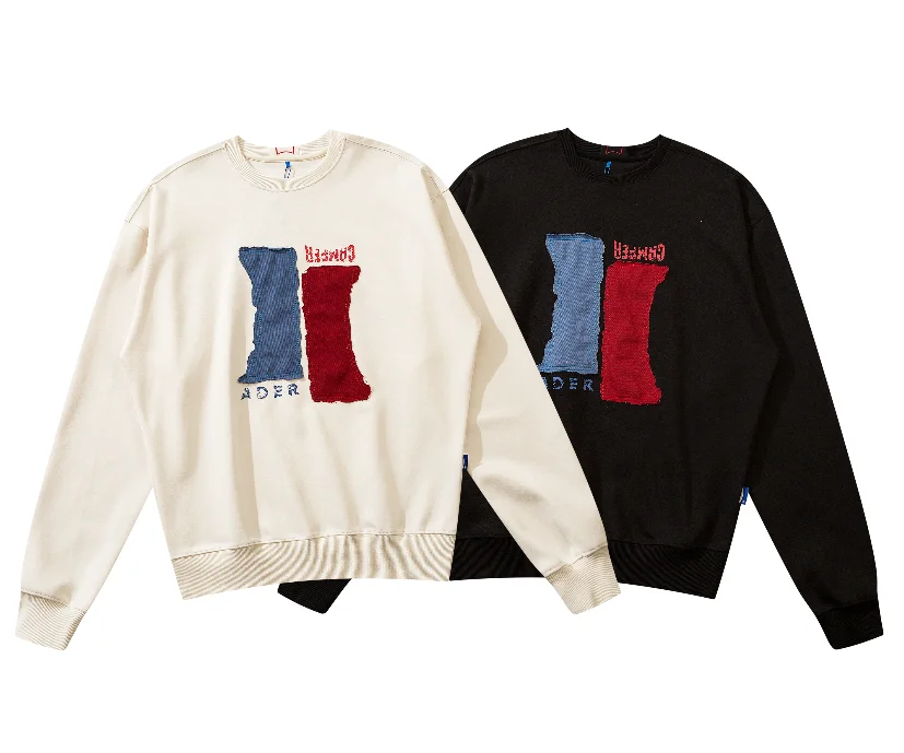 ADER Co branded new red and blue patch loose round neck sweater for men and women
ADER Co branded new red and blue patch loose round neck sweater for men and women