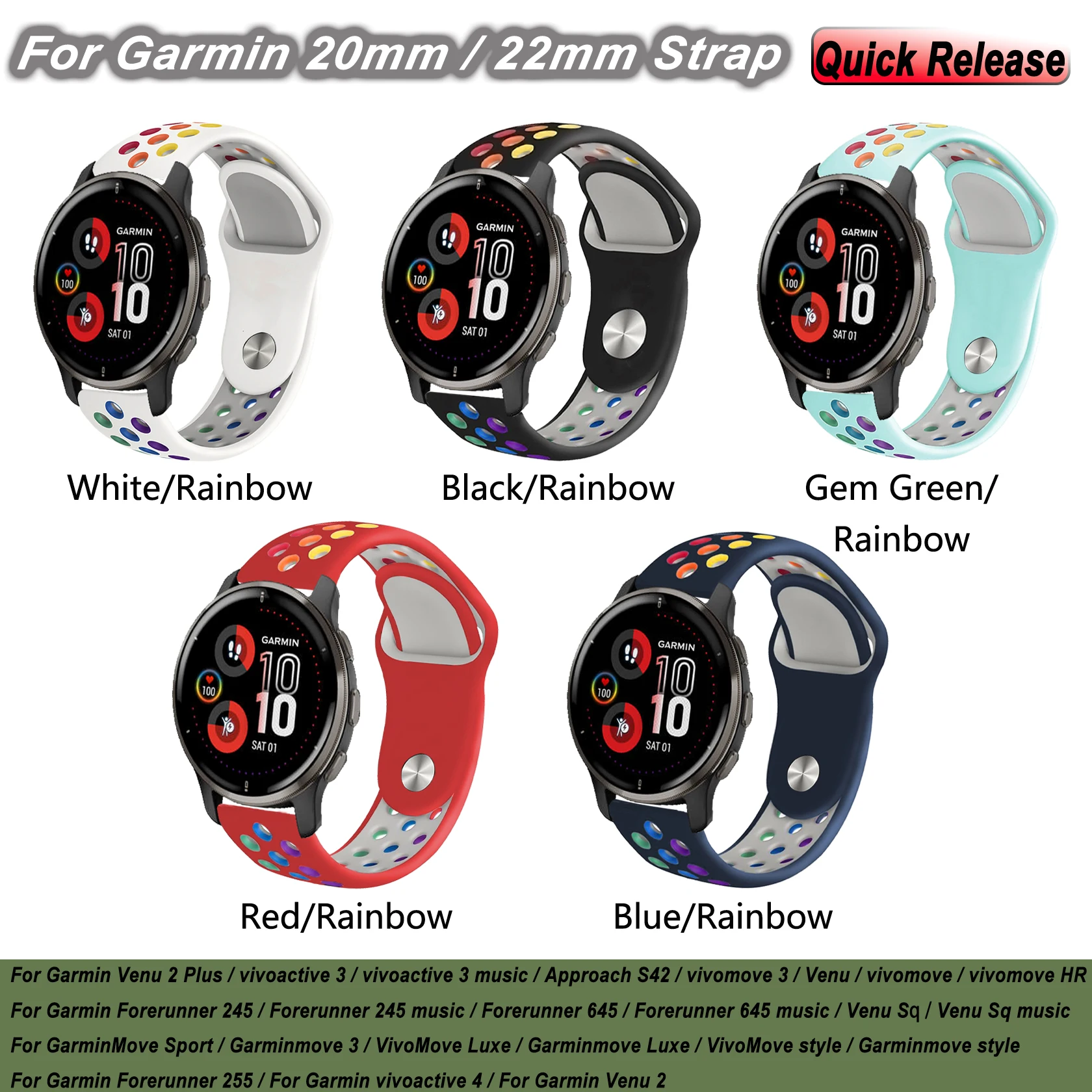 Ремешок 20 мм 22 мм для Garmin Forerunner 255, силиконовый ремешок для Garmin vivoactive 3 music дышащая повязка для Garmin CAME Sq music
Ремешок 20 мм 22 мм для Garmin Forerunner 255, силиконовый ремешок для Garmin vivoactive 3 music дышащая повязка для Garmin CAME Sq music