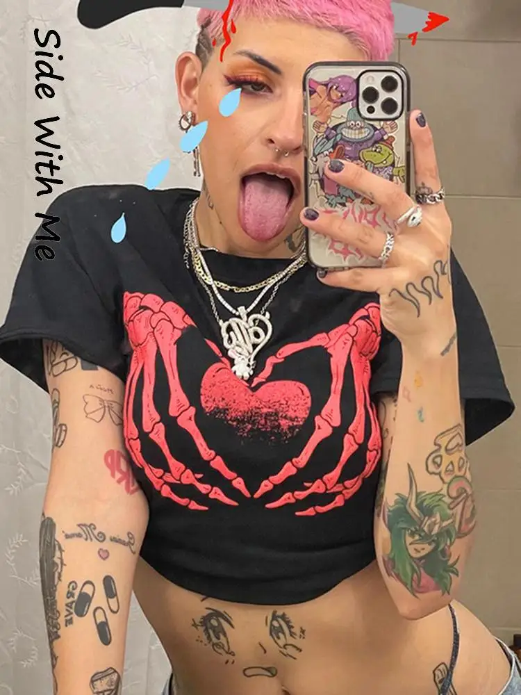 Side with Me Print Short Sleeve Funny Aesthetic Women's T-Shirt Black 2022 Summer Gothic Party Harajuku Club Women Tops
Side with Me Print Short Sleeve Funny Aesthetic Women's T-Shirt Black 2022 Summer Gothic Party Harajuku Club Women Tops