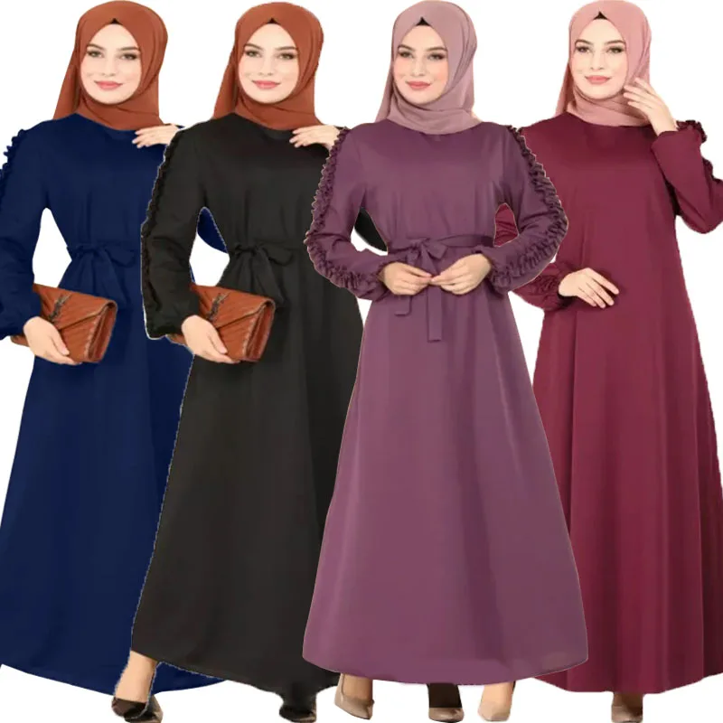 

Новинка, длинное женское платье-макси с поясом в мусульманском стиле, турецкий кафтан, Дубай, абайя, мусульманская одежда, арабское платье Eid Jalabiya