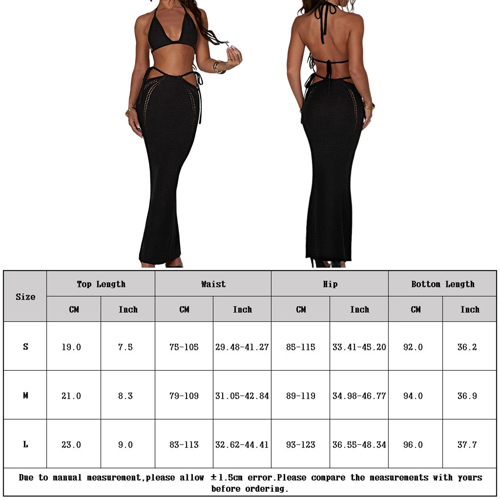 Women Sling Top+Long Skirt Lace Up Knitted Tank Top+Bodycon Skirt Sleeveless Backless Fashion Halter Hollow Party Club Outfits
Women Sling Top+Long Skirt Lace Up Knitted Tank Top+Bodycon Skirt Sleeveless Backless Fashion Halter Hollow Party Club Outfits