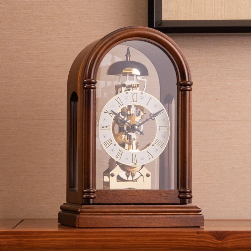 

Luxury Mechanical Clock Wood Retro Silent Desk Clock with Pendulum Metal Vintage Desktop Chiming Clocks Clockwork Aesthetic Gift