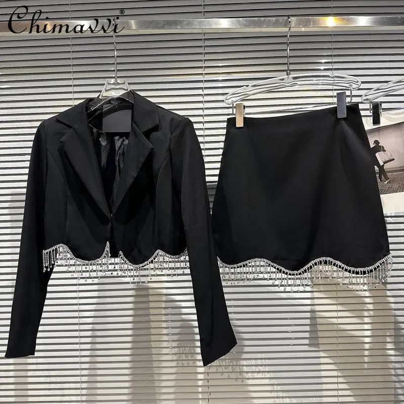 Womens 2023 Spring New Fashion Suit Socialite Tassel Rhinestone Chain Padded Shoulder Suit Short Coat Short Skirt Elegant Outfit
Womens 2023 Spring New Fashion Suit Socialite Tassel Rhinestone Chain Padded Shoulder Suit Short Coat Short Skirt Elegant Outfit