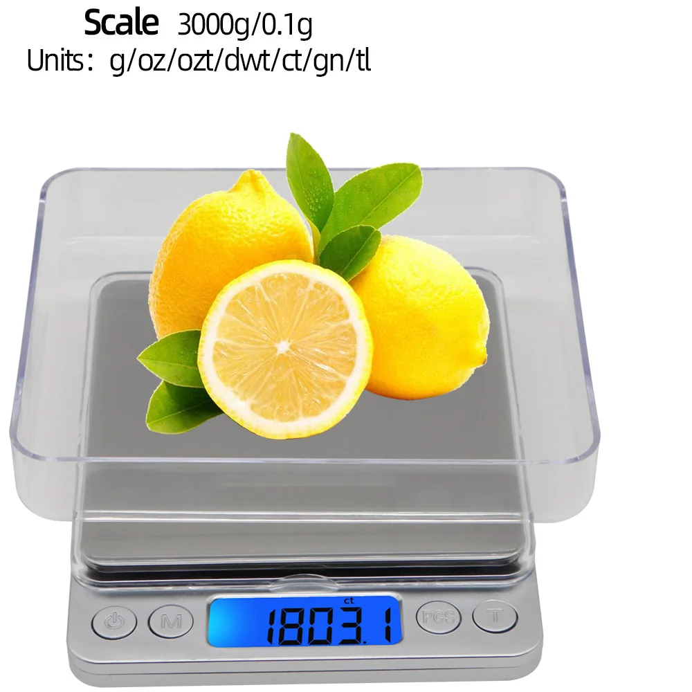 

Digital Kitchen Scale LCD Display 3000g/0.1g Stainless Steel Food Scale Cooking Baking Weighing Electronic Scales With 2 Trays