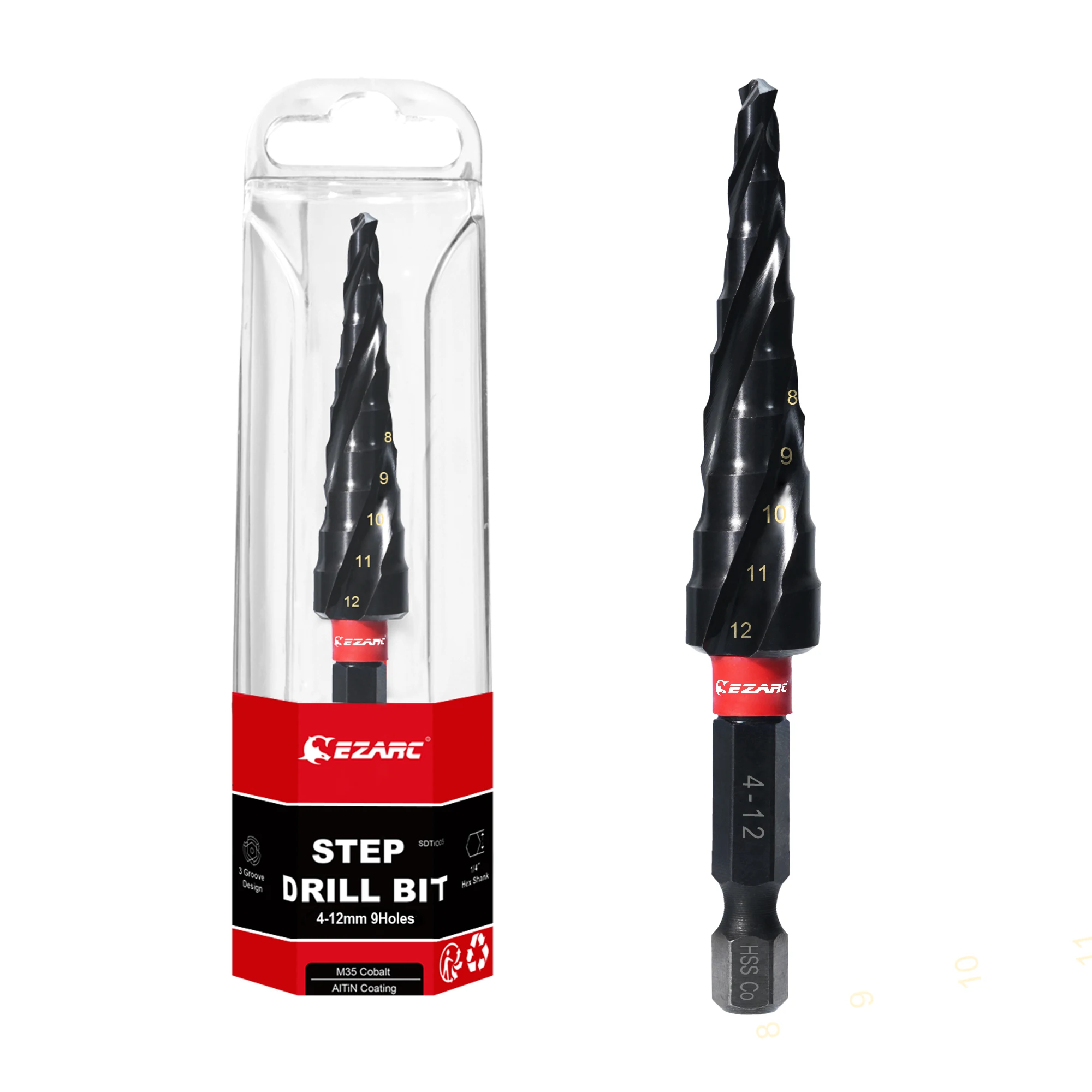 Ступенчатое Сверло EZARC Для Металла 4–12 Мм M35, Высокоскоростная Сталь Со Спиральной Канавкой, Шестигранный Хвостовик 1/4 Д...
Ступенчатое Сверло EZARC Для Металла 4–12 Мм M35, Высокоскоростная Сталь Со Спиральной Канавкой, Шестигранный Хвостовик 1/4 Д...