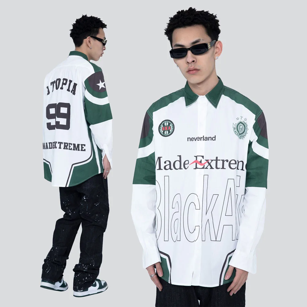 2022 Men Streetwear Hip Hop Letter Print Splice Green Loose Casual Long Sleeve Shirts Women Oversize Dress Shirts Blouse Couple
2022 Men Streetwear Hip Hop Letter Print Splice Green Loose Casual Long Sleeve Shirts Women Oversize Dress Shirts Blouse Couple
