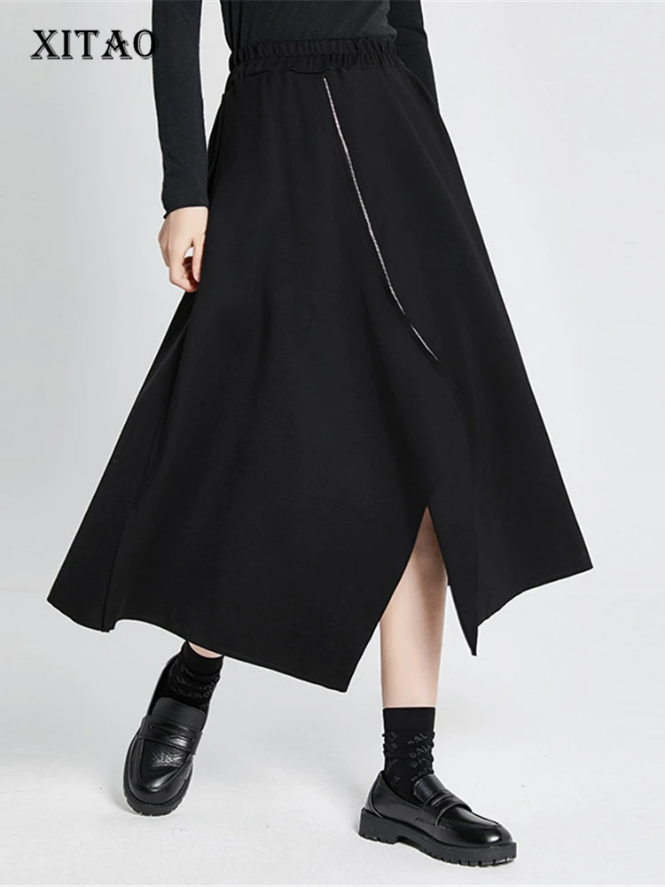 XITAO Black Skirt Fashion Women Elastic Waist Split Goddess Fan Irregular Pleated Minority 2022 Summer Loose Skirt WMD5636 
XITAO Black Skirt Fashion Women Elastic Waist Split Goddess Fan Irregular Pleated Minority 2022 Summer Loose Skirt WMD5636