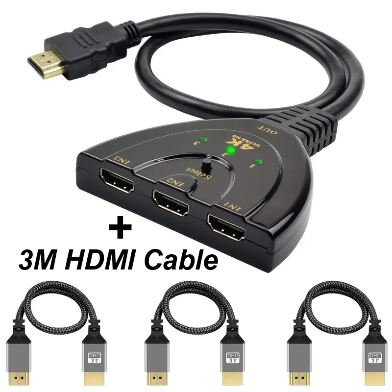 4K*2K 3D 3 Port HDMI-compatible Switch 1.4b 4K Switcher Splitter 1080P 3 in 1 out Port Hub 3M HDMI Cable for DVD HDTV Xbox PS3
4K*2K 3D 3 Port HDMI-compatible Switch 1.4b 4K Switcher Splitter 1080P 3 in 1 out Port Hub 3M HDMI Cable for DVD HDTV Xbox PS3
