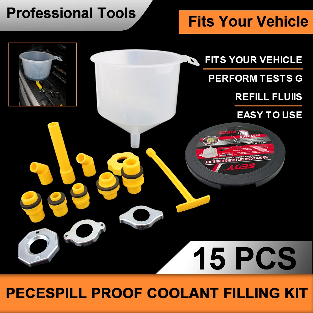 15Pcs/Set Plastic Filling Funnel Spout Spill Proof Coolant Filling Kit Car Accessories Pour Oil Tool Fit Universal Vehicles
15Pcs/Set Plastic Filling Funnel Spout Spill Proof Coolant Filling Kit Car Accessories Pour Oil Tool Fit Universal Vehicles
