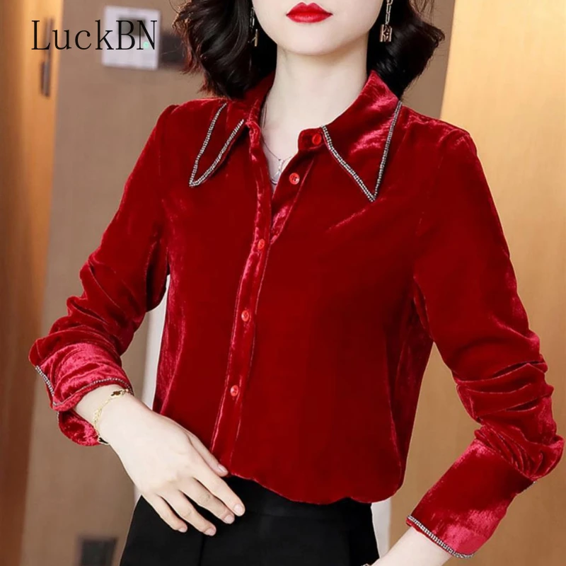 Women Clothing Gold Velvet Tops and Blouses Spring Autumn Fashion Office Casual Feminina Shirts Plus Size Long Sleeve Blouses
Women Clothing Gold Velvet Tops and Blouses Spring Autumn Fashion Office Casual Feminina Shirts Plus Size Long Sleeve Blouses