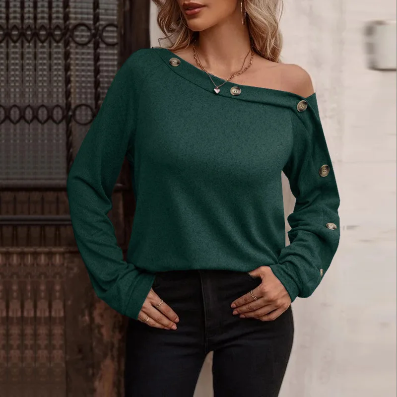 2022 Autumn and Winter T-shirt Women Fashion Off Shoulder Long Sleeve Top Women Loose Button Top Tees Lady Clothes Blusas 23871
2022 Autumn and Winter T-shirt Women Fashion Off Shoulder Long Sleeve Top Women Loose Button Top Tees Lady Clothes Blusas 23871