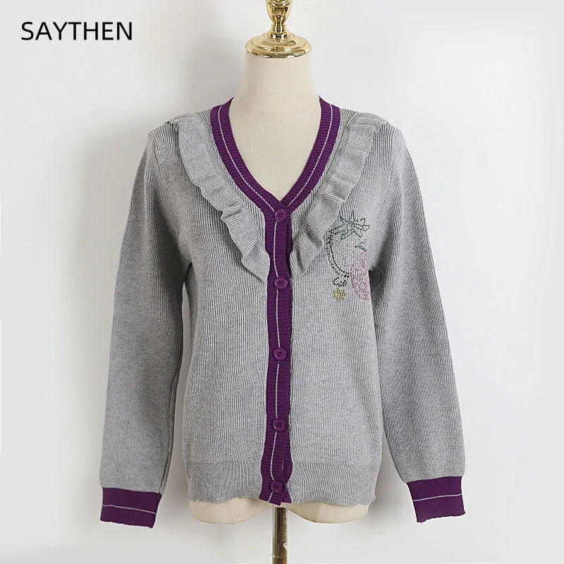 Вязаный однобортный Кардиган SAYTHEN Agaric с V-образным вырезом и боковыми пузырьками, осень/зима 2022, в стиле преппи, Повседневный свитер с клубни... 
Вязаный однобортный Кардиган SAYTHEN Agaric с V-образным вырезом и боковыми пузырьками, осень/зима 2022, в стиле преппи, Повседневный свитер с клубни...