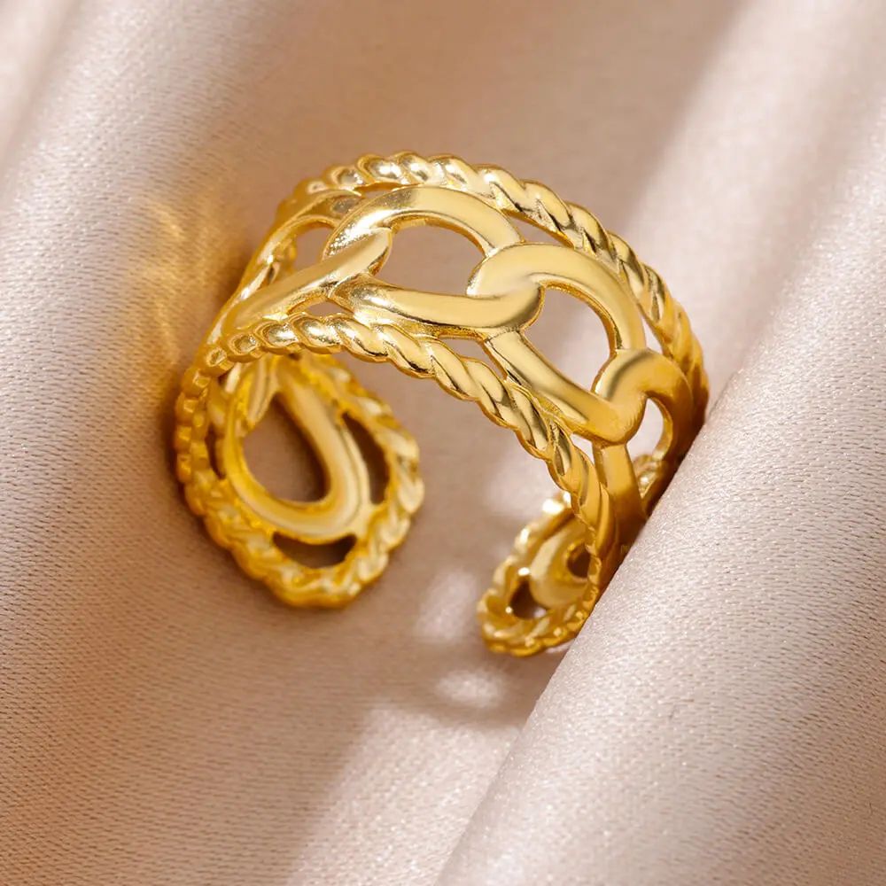 Gold Plated Punk Chain Rings for Women Stainless Steel Open Adjustable Ring Luxury Designer Wedding Band Jewelry Free Shipping
Gold Plated Punk Chain Rings for Women Stainless Steel Open Adjustable Ring Luxury Designer Wedding Band Jewelry Free Shipping