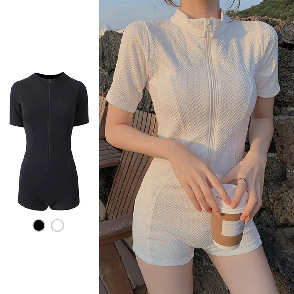 Women's Fashion One Piece Short Sleeve Swimsuit Front Zipper With Chest Pad Surf Suit Sunscreen Quick Dry Swimming Surf Suit 
Women's Fashion One Piece Short Sleeve Swimsuit Front Zipper With Chest Pad Surf Suit Sunscreen Quick Dry Swimming Surf Suit