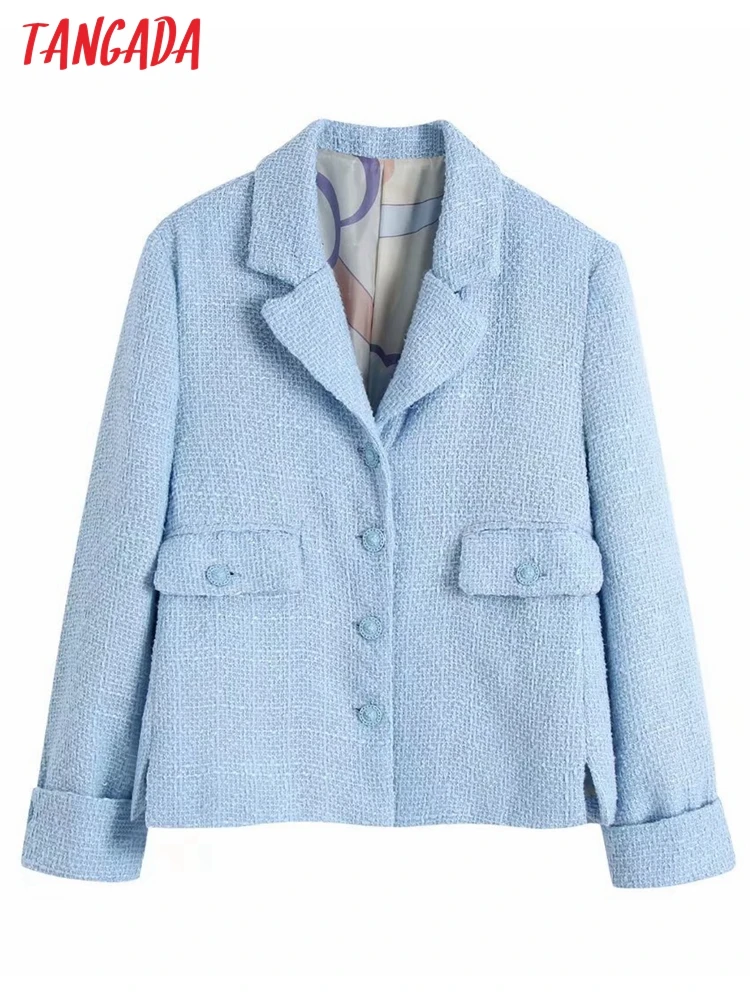 Tangada Women Fashion Blue Tweed Blazer Coat Vintage Long Sleeve Flap Pockets Female Outerwear BE522
Tangada Women Fashion Blue Tweed Blazer Coat Vintage Long Sleeve Flap Pockets Female Outerwear BE522
