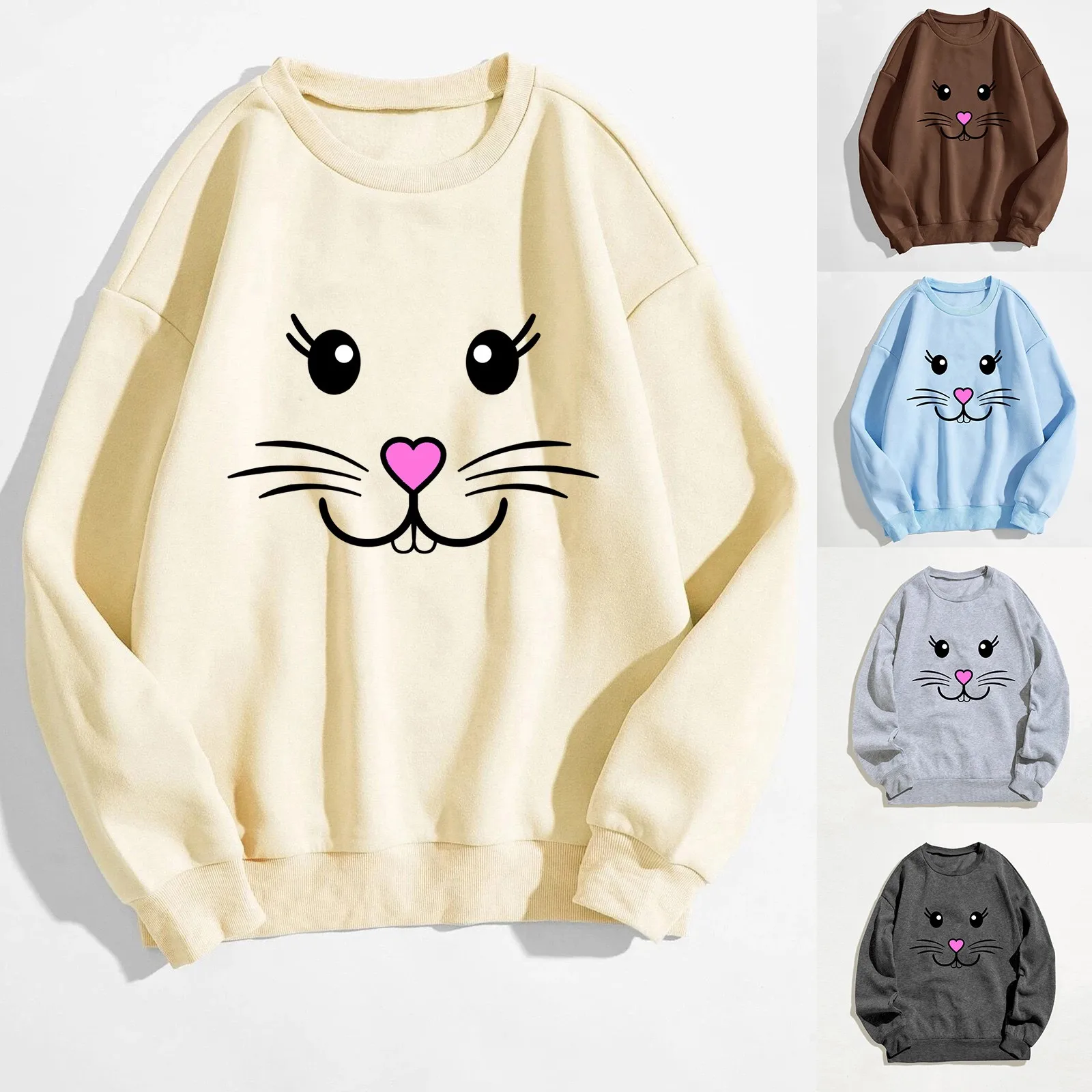 Easter Womens Casual Long Sleeve Crew Neck Rabbit Printed Pullover Hoodless Fleece Lined Athletic Hoodie Women Banded Sweater
Easter Womens Casual Long Sleeve Crew Neck Rabbit Printed Pullover Hoodless Fleece Lined Athletic Hoodie Women Banded Sweater