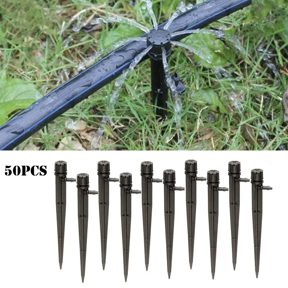 

50pcs Drip Irrigation Support Stakes Adjustable Water Flow Irrigation Drippers Stake Emitter Drip System 360° Sprinkler Bracket