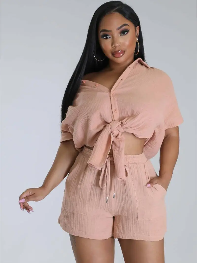 2023 Summer Casual Shirt Two Peice Set Women Short Sleeve Split Lace-up Long Blouse Pocket Shorts Pants Set Elegant Tracksuit
2023 Summer Casual Shirt Two Peice Set Women Short Sleeve Split Lace-up Long Blouse Pocket Shorts Pants Set Elegant Tracksuit