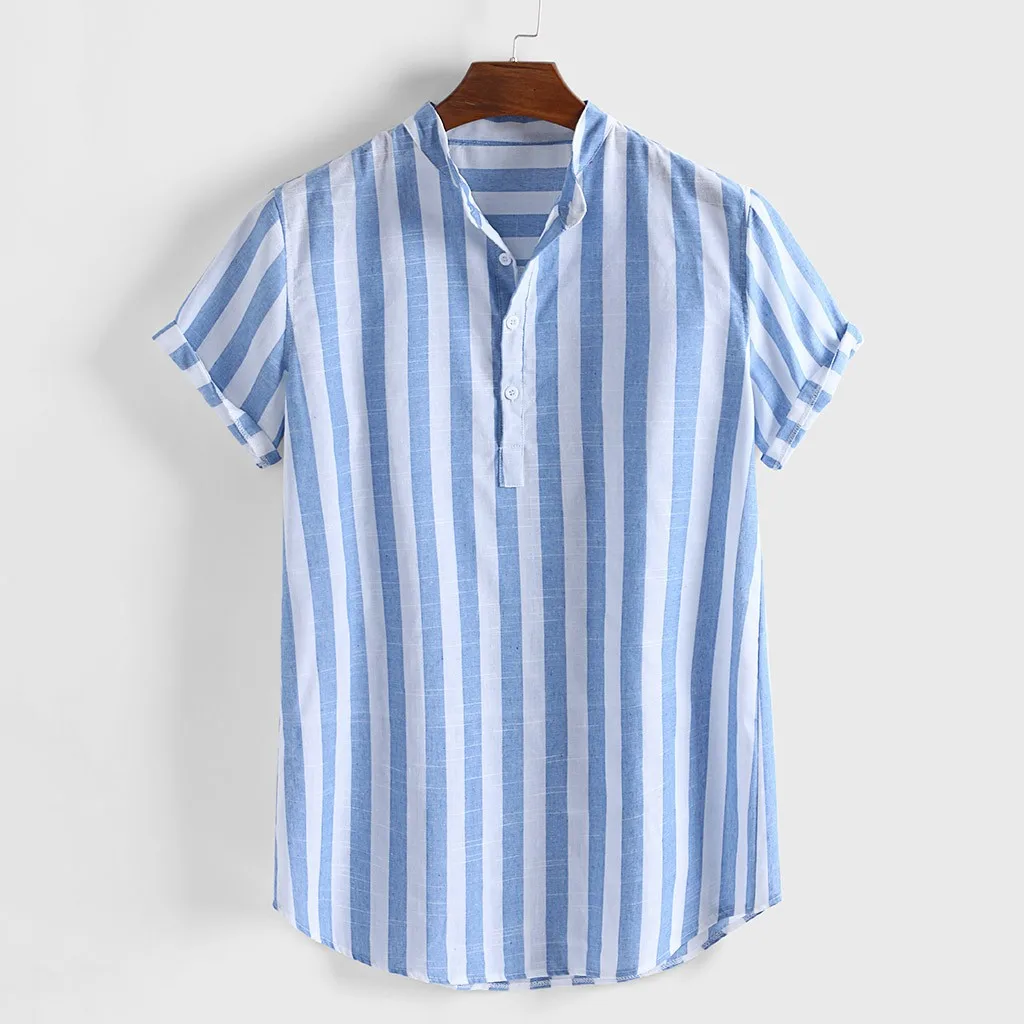 Mens Striped Cotton Linen Shirts Summer Fashion Casual Shirt Henry Collar Loose Simple Short Sleeve Casual Buttons T-hirt
Mens Striped Cotton Linen Shirts Summer Fashion Casual Shirt Henry Collar Loose Simple Short Sleeve Casual Buttons T-hirt