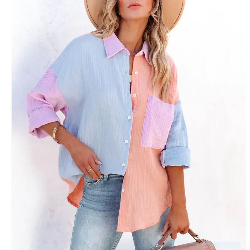 2022 Fashion Women Long Shirt Elegant Long Sleeve Blouse Casual Buttons Vintage Tops Color Patchwork Women's Long Sleeve Shirt
2022 Fashion Women Long Shirt Elegant Long Sleeve Blouse Casual Buttons Vintage Tops Color Patchwork Women's Long Sleeve Shirt