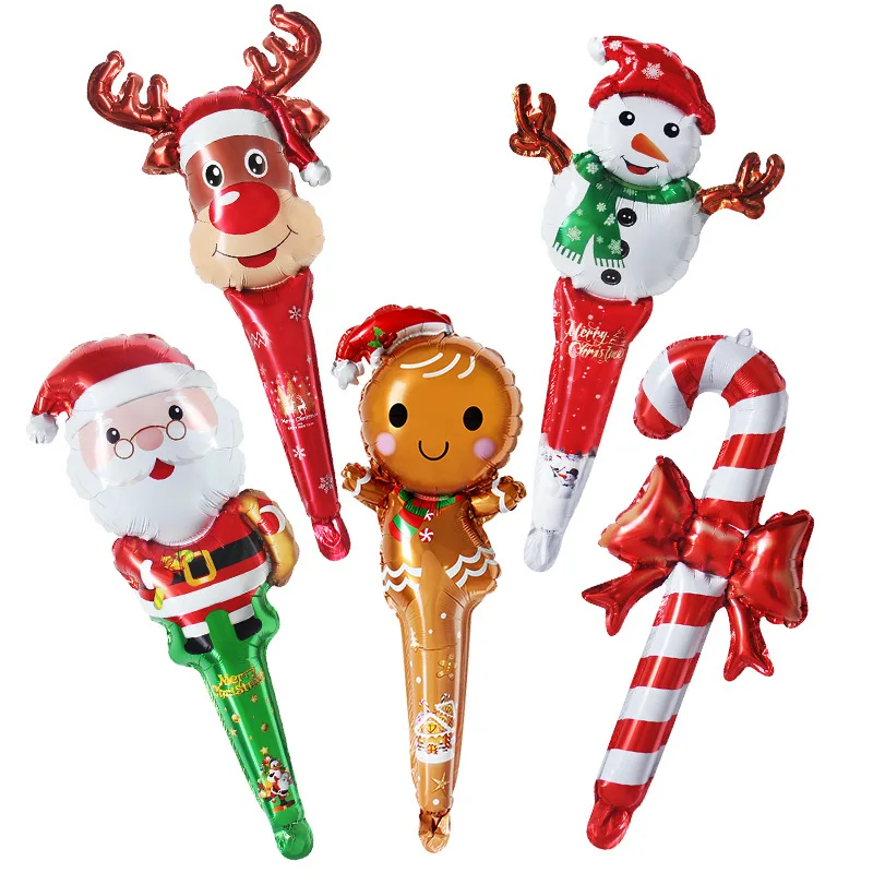 

50pcs Christmas Party Balloons Santa Claus Strike Stick Ballon Snowman Candy Cane Happy New Year Merry Christmas Decoration