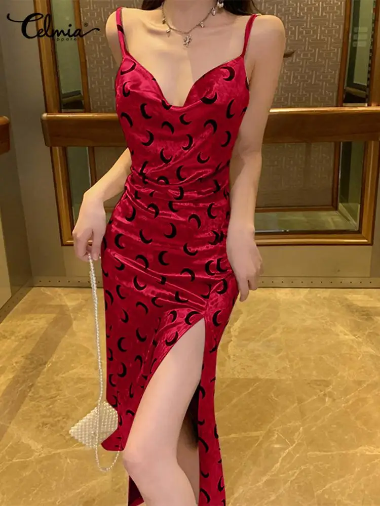 Celmia Sexy Sleeveless Backless Midi Dress Women Spaghetti Straps Party Sundress Holiday Cowl Neck Split Hem Slip Evening Dress
Celmia Sexy Sleeveless Backless Midi Dress Women Spaghetti Straps Party Sundress Holiday Cowl Neck Split Hem Slip Evening Dress