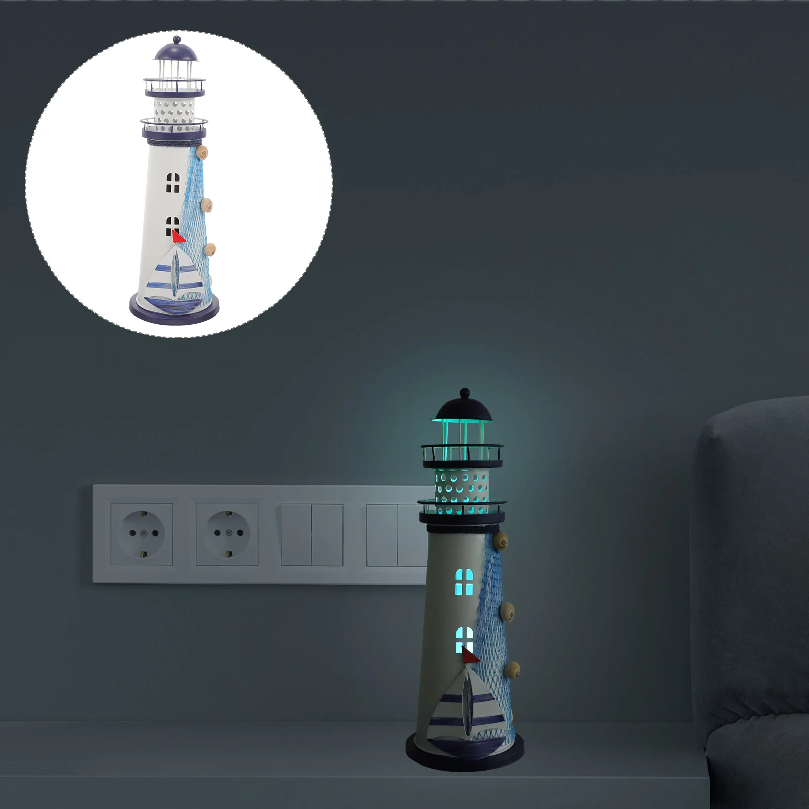 

Nautical Lighthouse Desk Accessories Decorations Home Mediterranean Lamps Living Room Bedrooms Tall Christmas