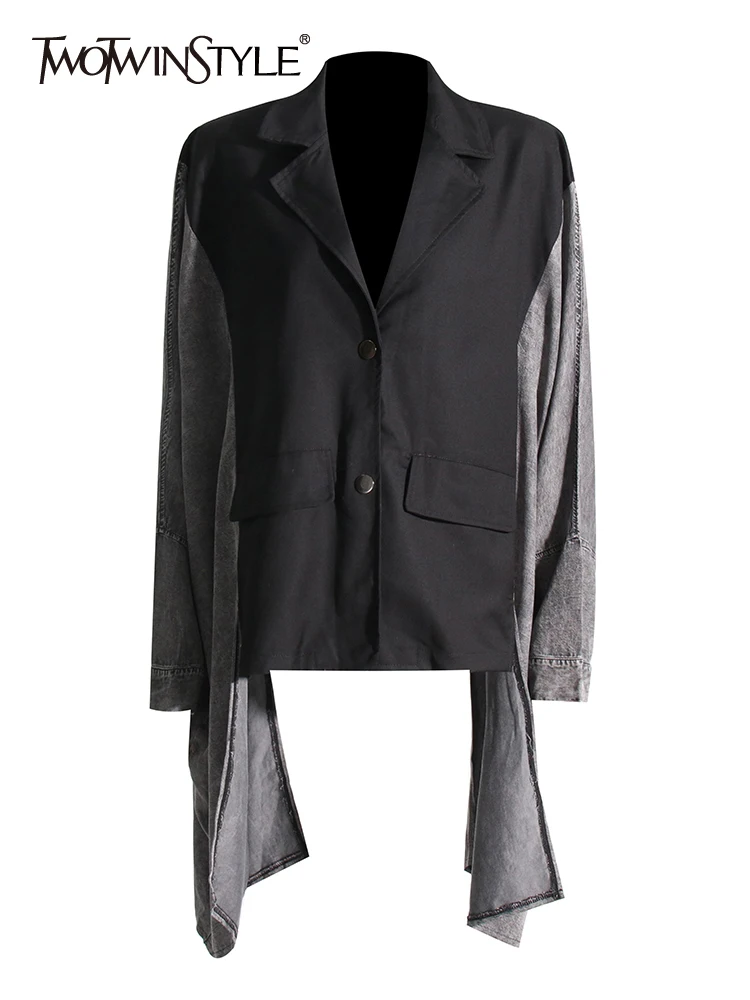 TWOTWINSTYLE Hit Color Jacket For Women Lapel Batwing Sleeve Patchwork Single Breasted Bat Sleeved Loose Jackets Female Autumn
TWOTWINSTYLE Hit Color Jacket For Women Lapel Batwing Sleeve Patchwork Single Breasted Bat Sleeved Loose Jackets Female Autumn