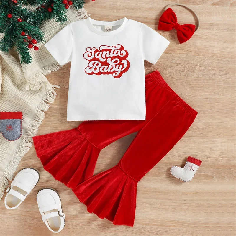 1-6Y Kids Baby Girls Christmas Outfits Toddler Letter Print Short Sleeve Tops and Casual Velvet Flare Pants Headbands Set
1-6Y Kids Baby Girls Christmas Outfits Toddler Letter Print Short Sleeve Tops and Casual Velvet Flare Pants Headbands Set