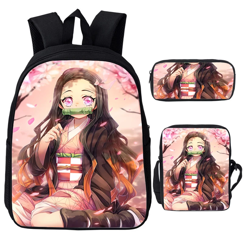 

Demon Slayer Kamado Nezuko Backpack Girls Cosplay Rucksack 3 Pcs Set Students Anime Bookbag Boys Kimetsu No Yaiba School Bags