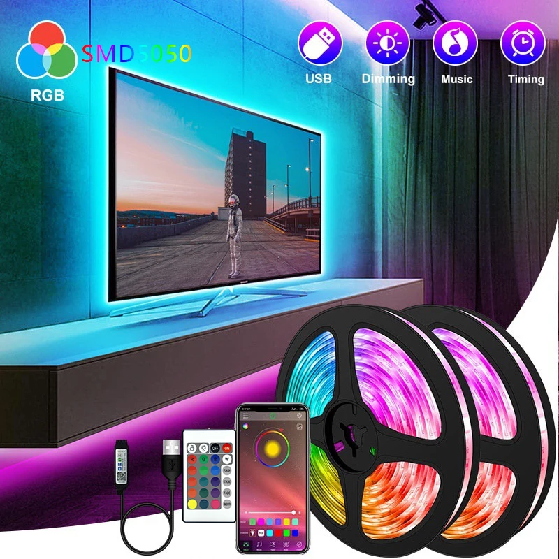 Bluetooth RGB Led Strip Light 5050 Luces LED Lights USB 5v Tape Diode Ribbon For Room TV Backlight Neon Lamp Christmas Lighting
Bluetooth RGB Led Strip Light 5050 Luces LED Lights USB 5v Tape Diode Ribbon For Room TV Backlight Neon Lamp Christmas Lighting