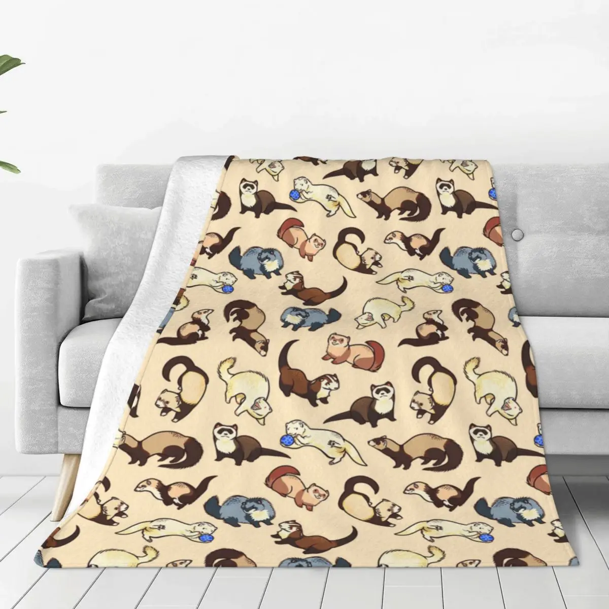 

Adorable Ferret Pattern Soft Fleece Throw Blanket Warm and Cozy Comfy Microfiber Blanket for Couch Sofa Bed 40"x30"