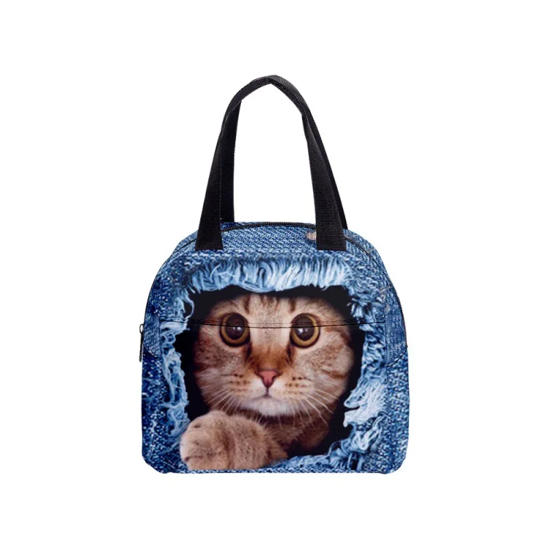 

Creative Fashion Broken Cowboy Cat Student Work Lunchbox Thermal insulation Food Lunch Bag 3D Printed Portable Handbags Ice Bags