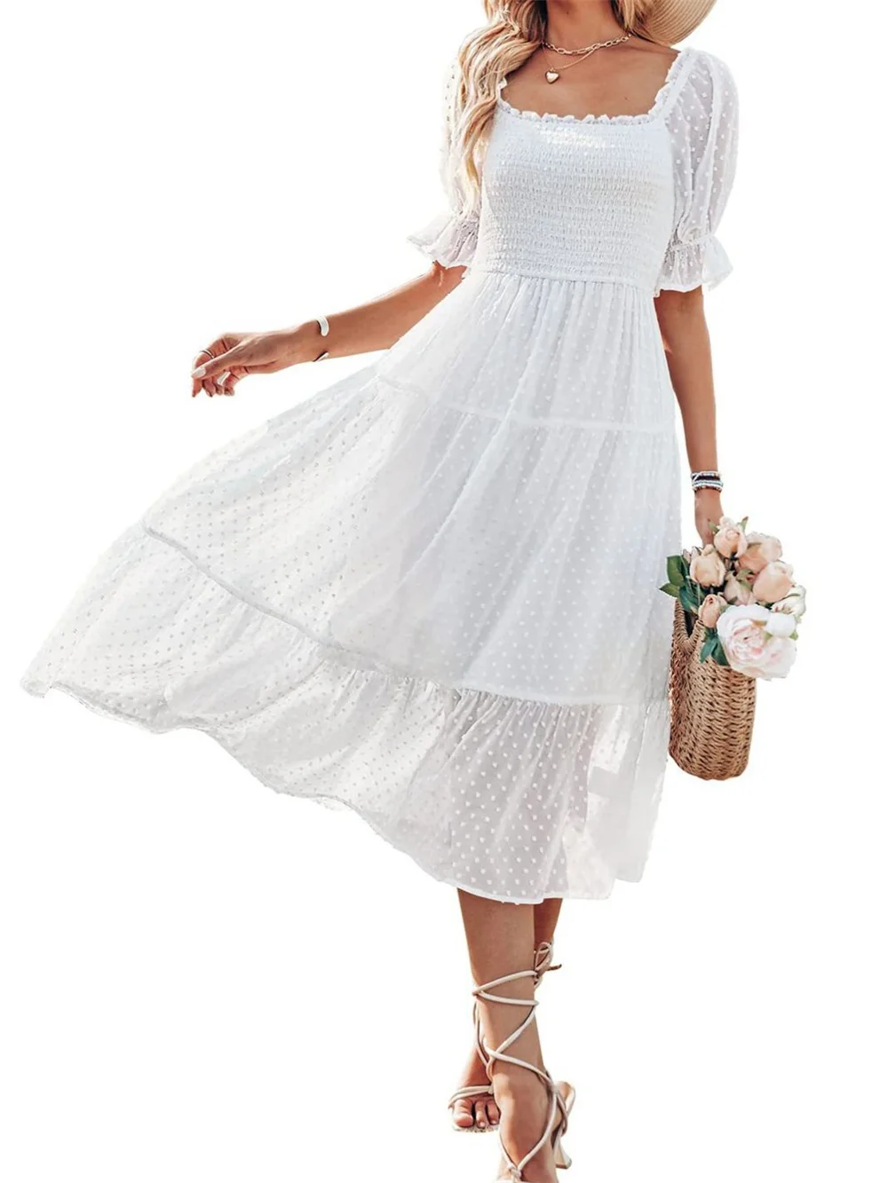 Women White Summer Long Dresses 2023 New in Elegant Square Collar Pleated A-Line Dress Lady Casual Bohemian Beach Dresses
Women White Summer Long Dresses 2023 New in Elegant Square Collar Pleated A-Line Dress Lady Casual Bohemian Beach Dresses