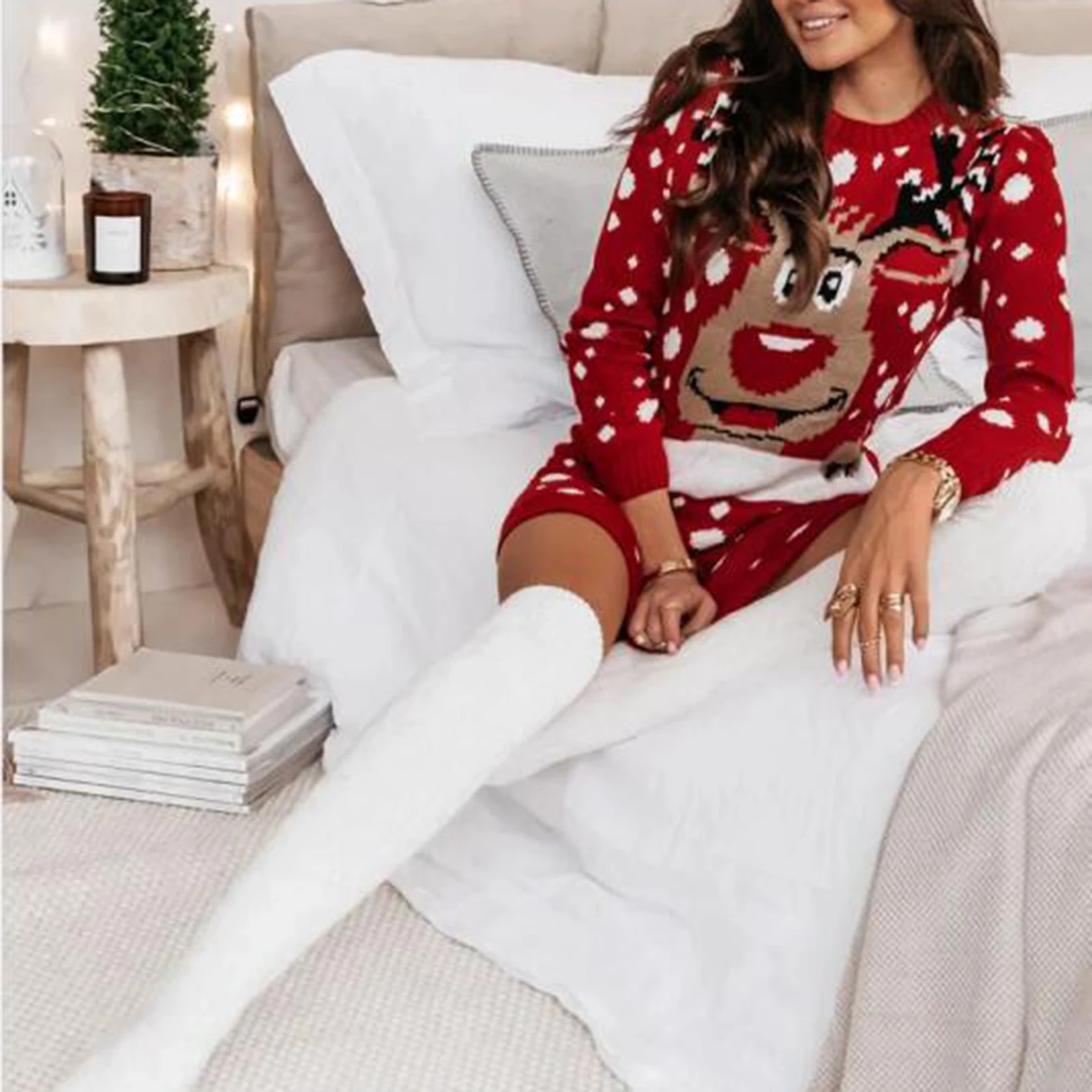 Knitwear Mini Dress Women Long Sleeve Elk Jacquard Knitted Sweater Dress Christmas Style Slim Fit Crew Neck Sexy Daily Outfit
Knitwear Mini Dress Women Long Sleeve Elk Jacquard Knitted Sweater Dress Christmas Style Slim Fit Crew Neck Sexy Daily Outfit