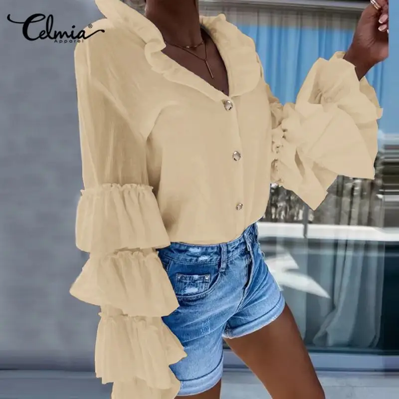 Celmia Women Streetwear Shirts Ruffled V-neck Fashion Layered Flare Sleeve 2022 Summer Blouses Buttons Casual Solid Color Blusas
Celmia Women Streetwear Shirts Ruffled V-neck Fashion Layered Flare Sleeve 2022 Summer Blouses Buttons Casual Solid Color Blusas