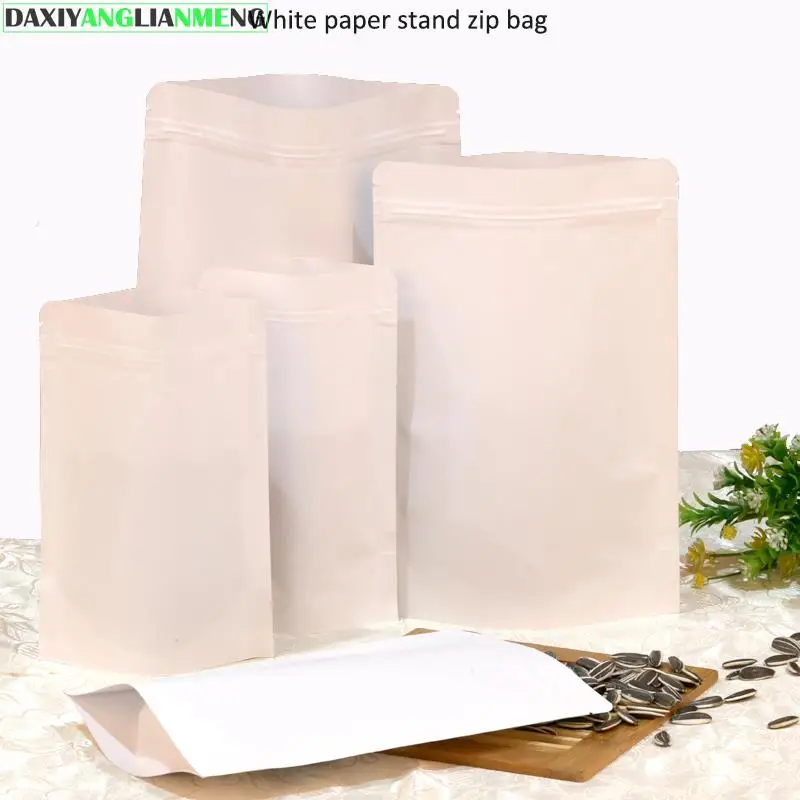 50pcs/lot 6sizes White Paper Zipper Lock Bag Inside Transparant PE Film Layer Zipper Gift Bag Doypack White Food Packaging Bags 
50pcs/lot 6sizes White Paper Zipper Lock Bag Inside Transparant PE Film Layer Zipper Gift Bag Doypack White Food Packaging Bags