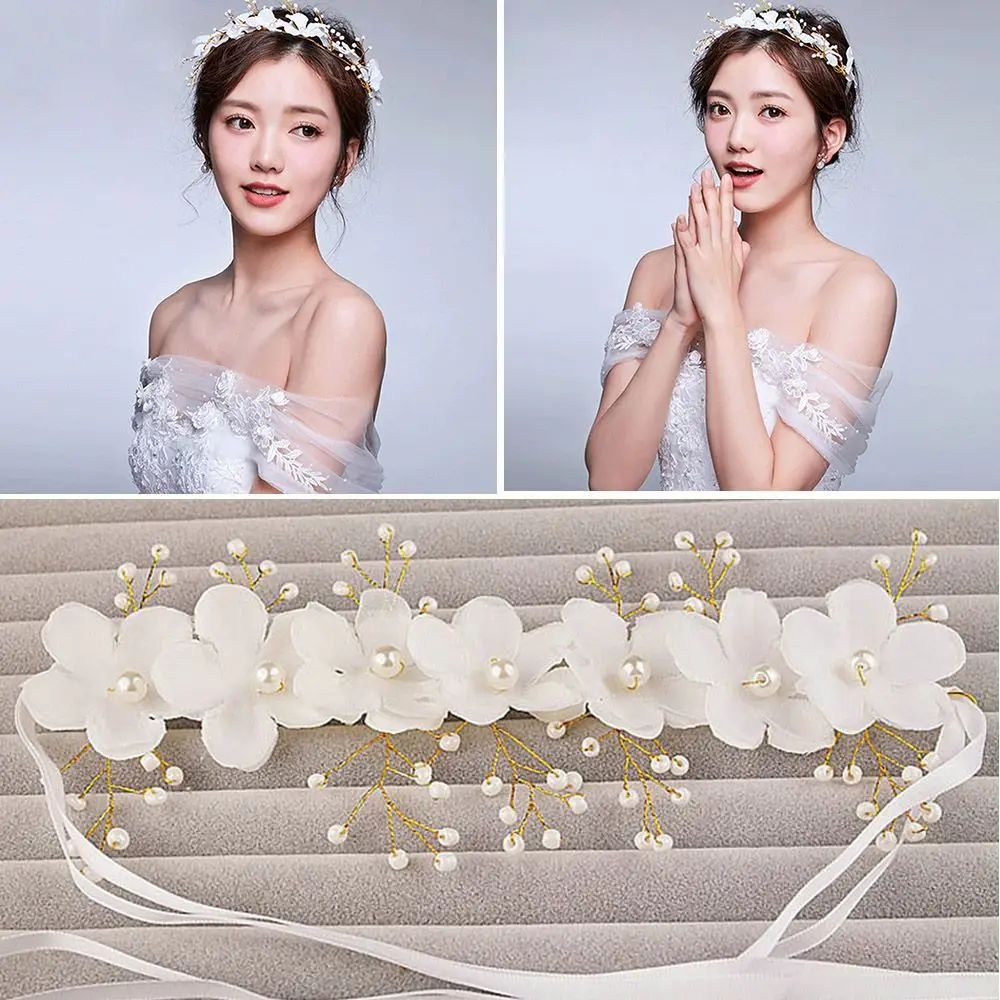White Jewelry Bridal Wedding Pearl Garland Lace Flowers Headband Accessories Hair Headdress 
White Jewelry Bridal Wedding Pearl Garland Lace Flowers Headband Accessories Hair Headdress