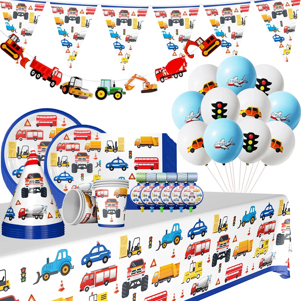

Engineering Car Party Decorations Construction Transport Vehicle Disposable Tableware Set Excavator Balloon Kids Birthday Favors