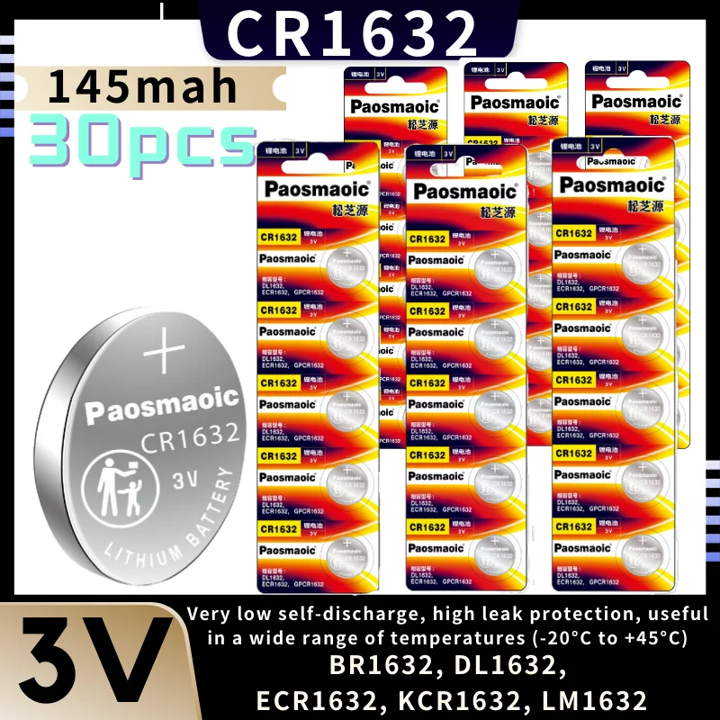30pcs cr1632 3V 145mah Lithium Button cell Battery CR 1632 DL1632 BR1632 LM1632 ECR1632 Coin Cell Batteries For Watch Remote Key
30pcs cr1632 3V 145mah Lithium Button cell Battery CR 1632 DL1632 BR1632 LM1632 ECR1632 Coin Cell Batteries For Watch Remote Key