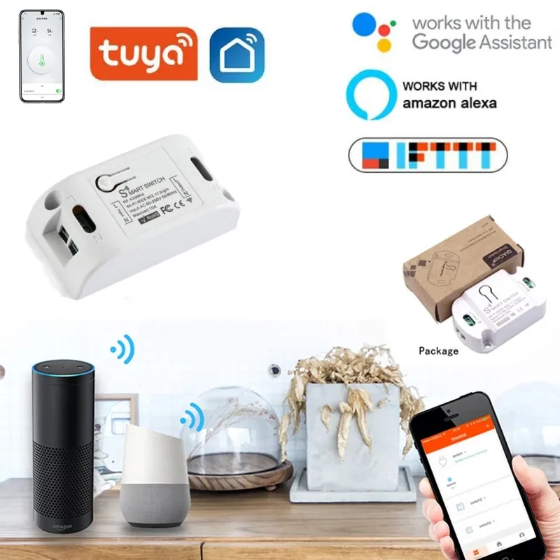 DIY Smart Wireless Switch Socket Smart Home Automation WiFi+RF 433 Remote Control Switch Relay Smart Life/Tuya with Alexa Google
DIY Smart Wireless Switch Socket Smart Home Automation WiFi+RF 433 Remote Control Switch Relay Smart Life/Tuya with Alexa Google