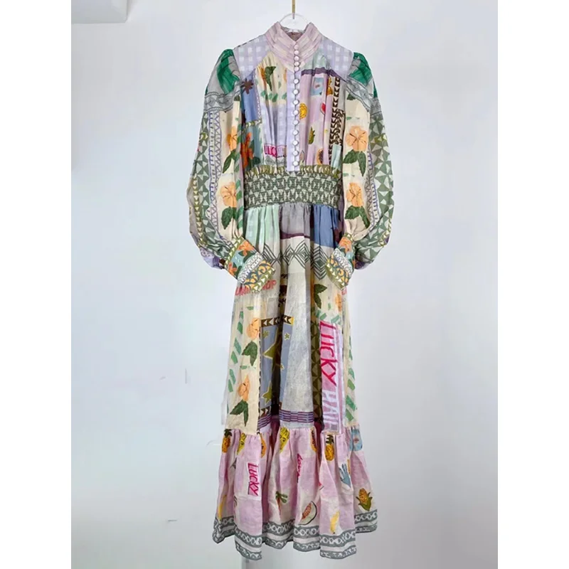 Fashion Designer 2022 Spring Vintage Long Dress Women Single Breasted Lantern Sleeve Letter Printed Holiday Dresses
Fashion Designer 2022 Spring Vintage Long Dress Women Single Breasted Lantern Sleeve Letter Printed Holiday Dresses