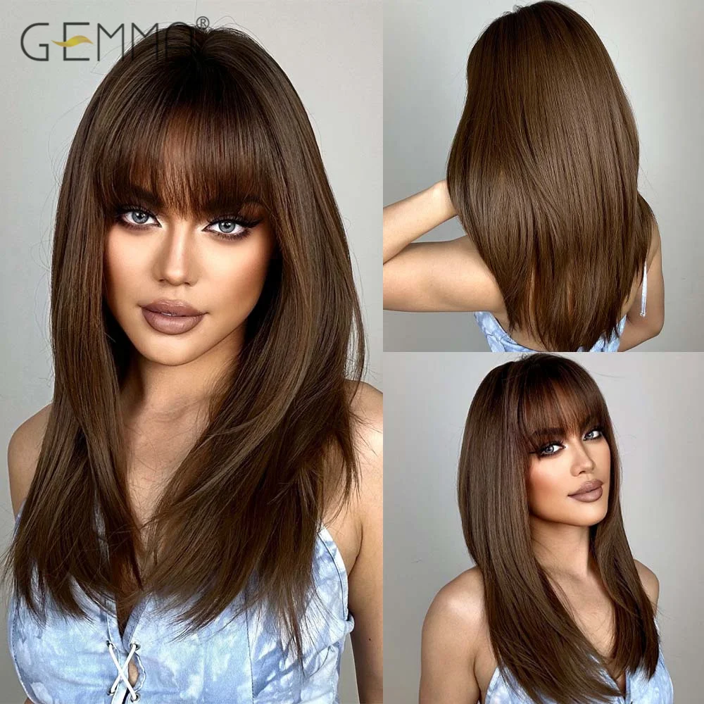 GEMMA Synthetic Chestnut Brown Wig with Bangs Middle Length Straight Wigs for Black Women Heat Resistant Daily Use Natural Hair 
GEMMA Synthetic Chestnut Brown Wig with Bangs Middle Length Straight Wigs for Black Women Heat Resistant Daily Use Natural Hair