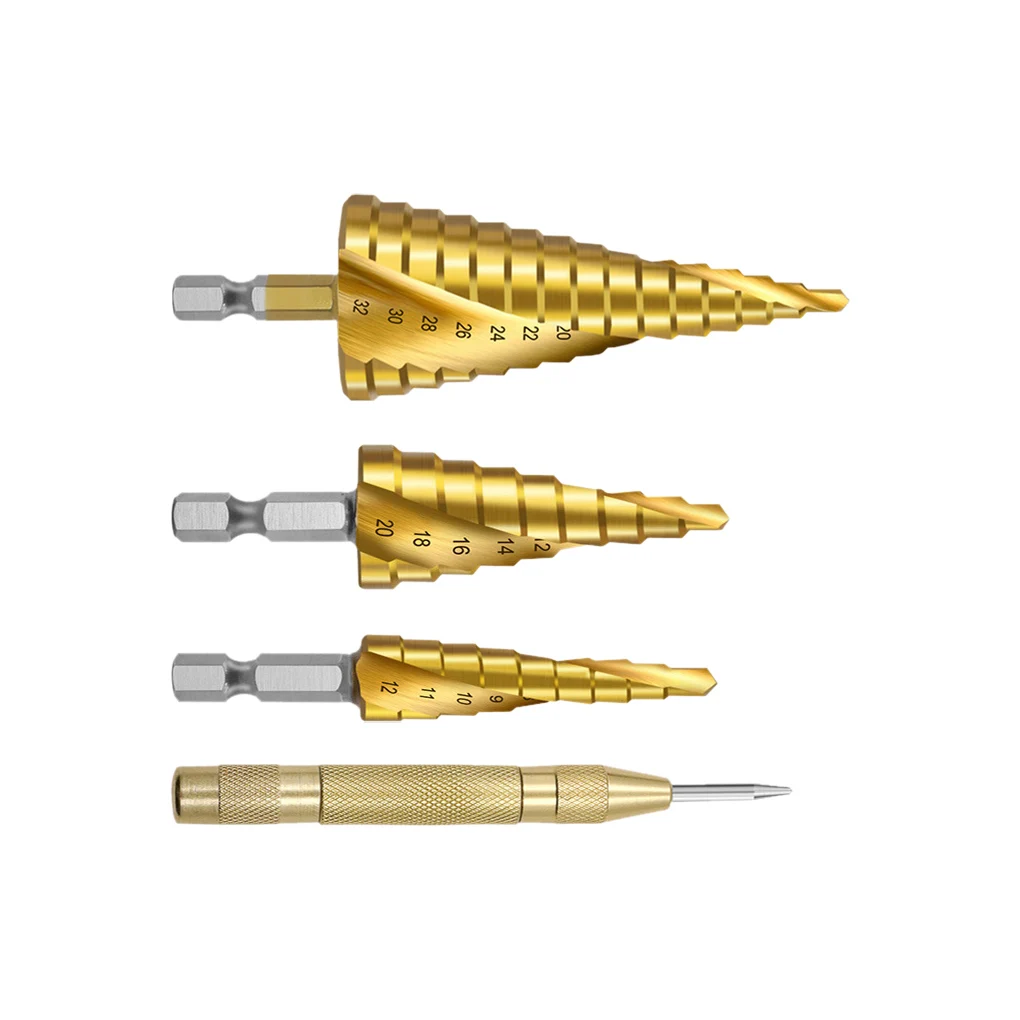 4x Step Drill Bit High-speed Steel Anti-slip Center Punch Drilling Hex Shank Replacement Portable Deburring Openers
4x Step Drill Bit High-speed Steel Anti-slip Center Punch Drilling Hex Shank Replacement Portable Deburring Openers